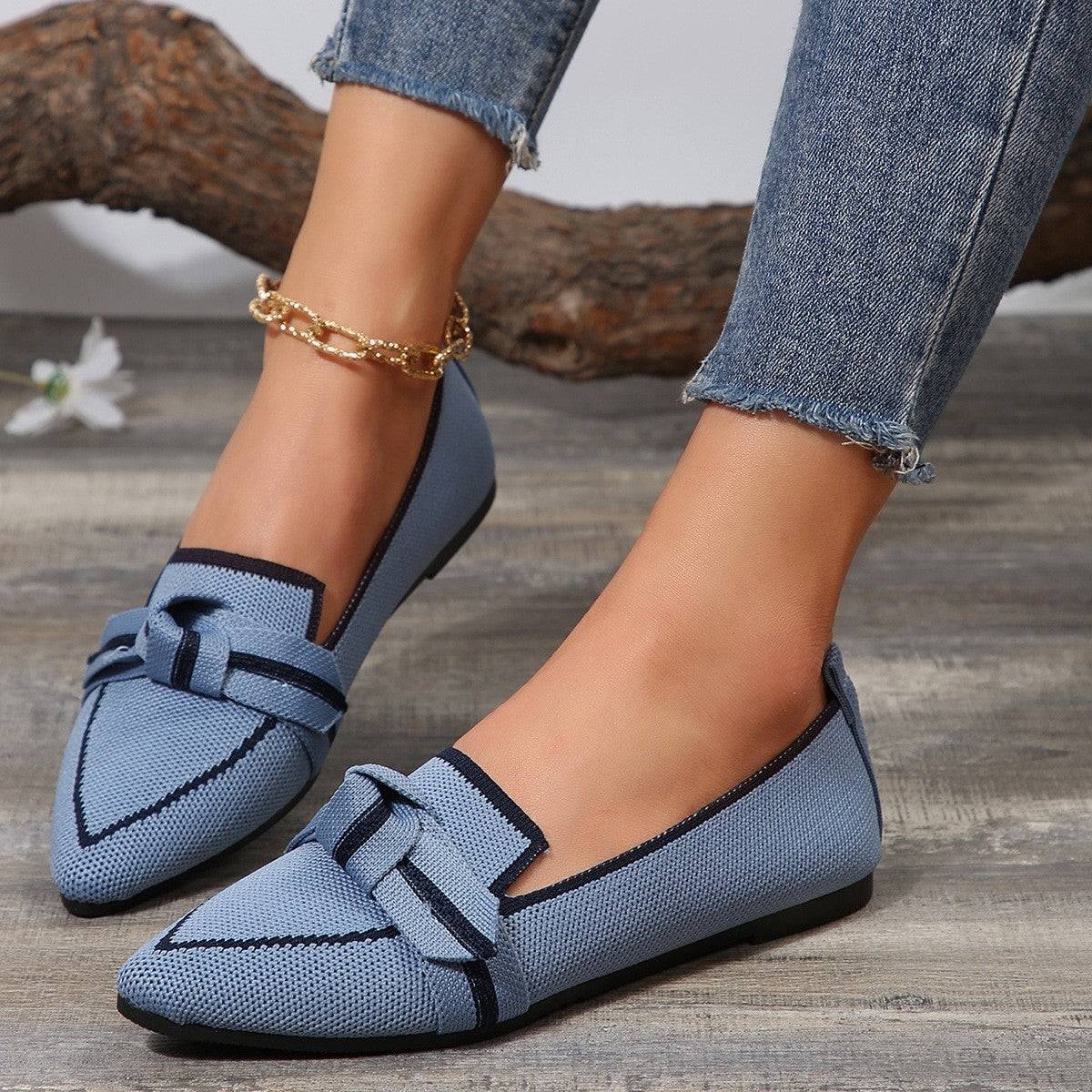 Bow Contrast Trim Point Toe Loafers - Siennasass