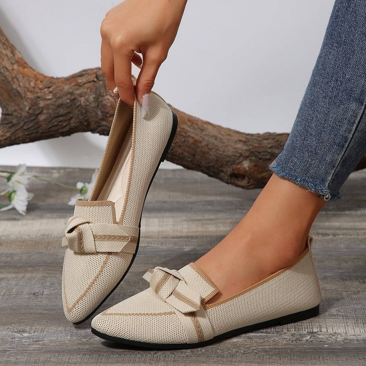 Bow Contrast Trim Point Toe Loafers - Siennasass