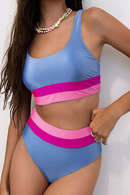 Contrast Scoop Neck Two-Piece Swim Set - Siennasass