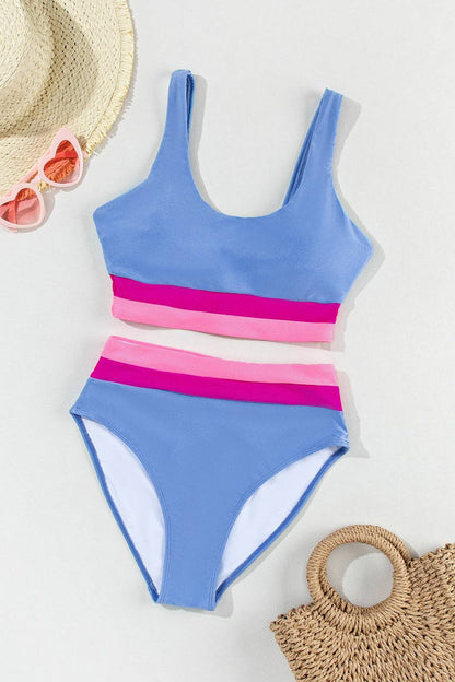 Contrast Scoop Neck Two-Piece Swim Set - Siennasass
