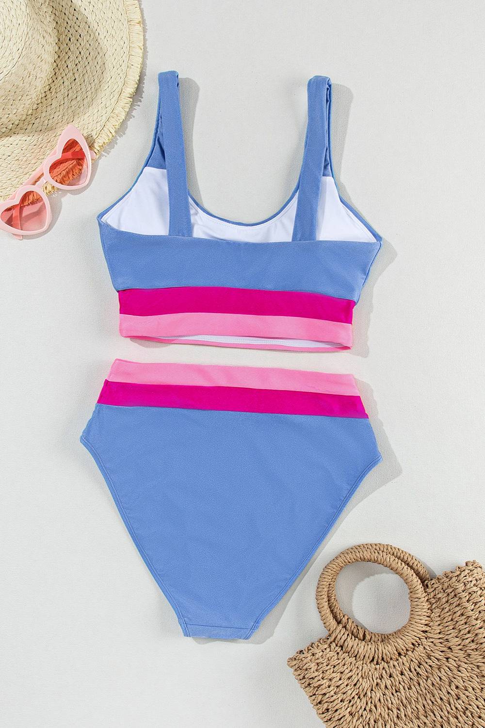 Contrast Scoop Neck Two-Piece Swim Set - Siennasass