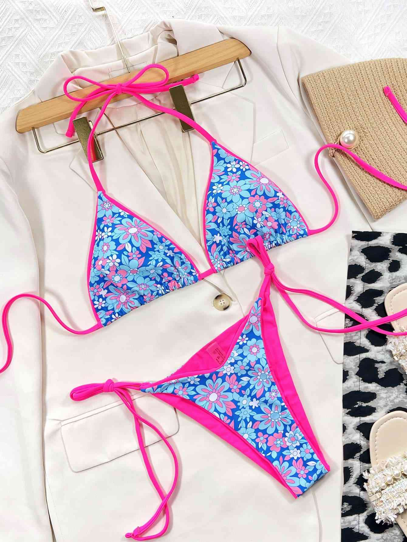 Floral Halter Neck Tie Side Bikini Set - Siennasass
