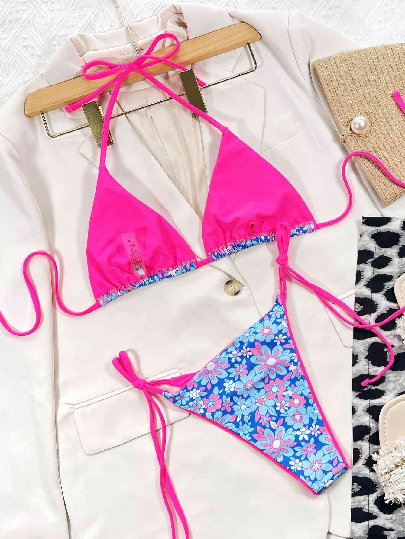 Floral Halter Neck Tie Side Bikini Set - Siennasass