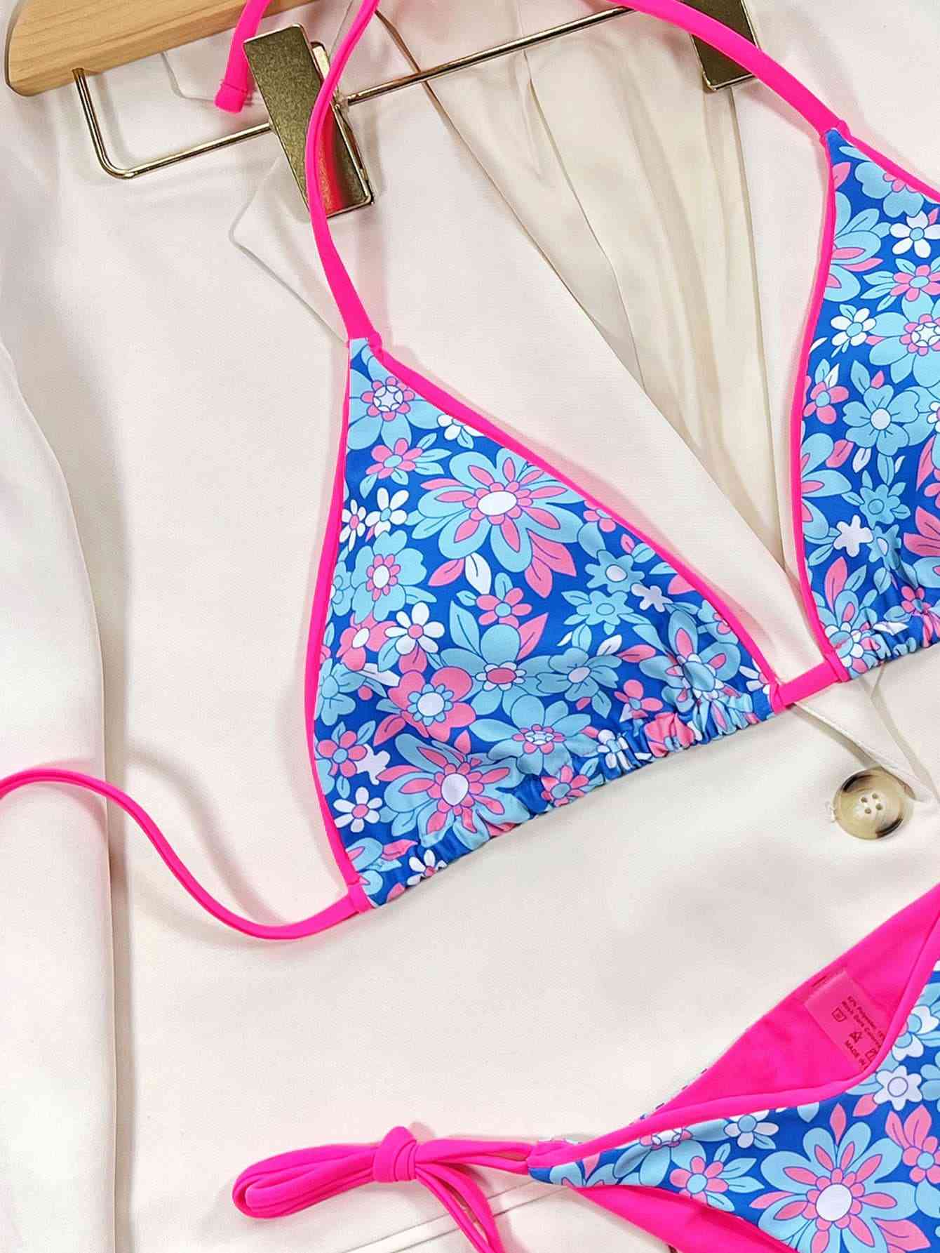 Floral Halter Neck Tie Side Bikini Set - Siennasass