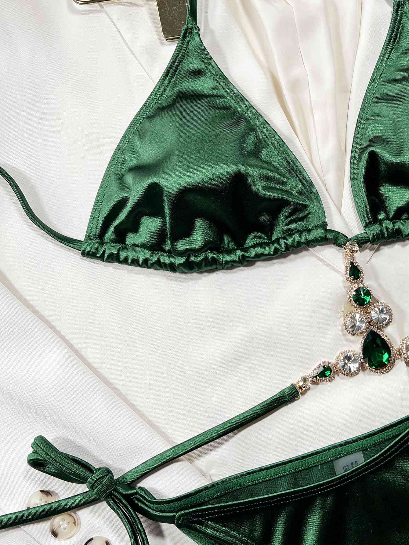 Rhinestone Decor Halter Neck Bikini Set - Siennasass