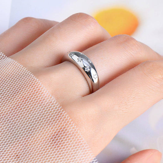925 Sterling Silver Inlaid Moissanite Star Ring - Siennasass