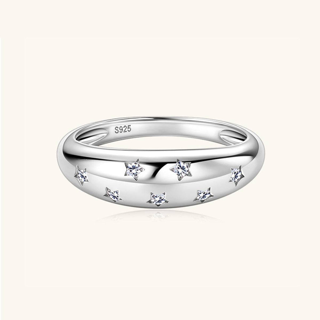 925 Sterling Silver Inlaid Moissanite Star Ring - Siennasass