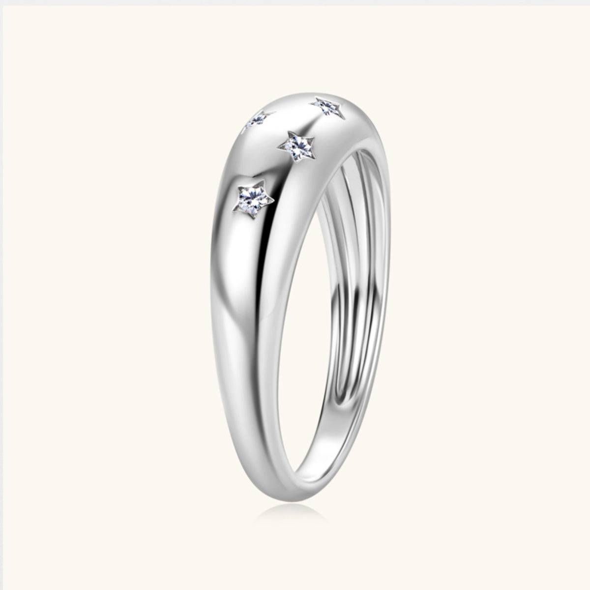 925 Sterling Silver Inlaid Moissanite Star Ring - Siennasass