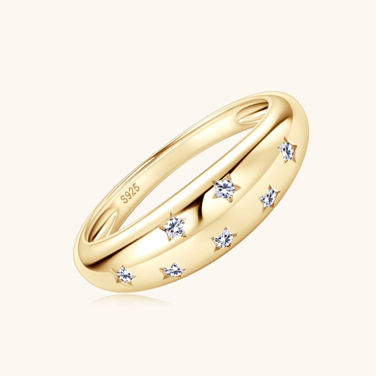 925 Sterling Silver Inlaid Moissanite Star Ring - Siennasass