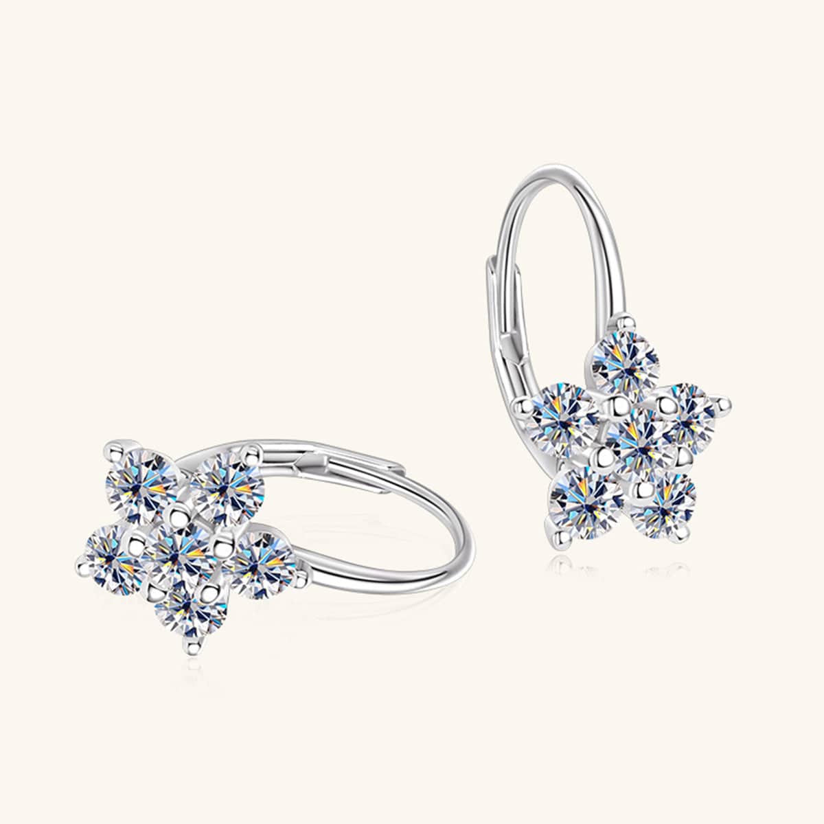 1.2 Carat 925 Sterling Silver Moissanite Flower Huggie Earrings - Siennasass