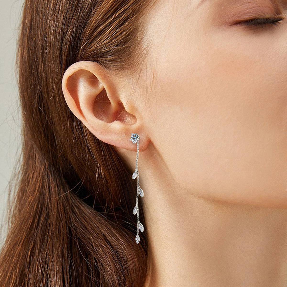 1.38 Carat Moissanite 925 Sterling Silver Leaf Earrings - Siennasass