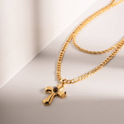 18 Karat vergoldete doppellagige Kreuzkette