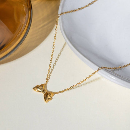 Halskette mit Schleife aus 18 Karat vergoldetem Edelstahl