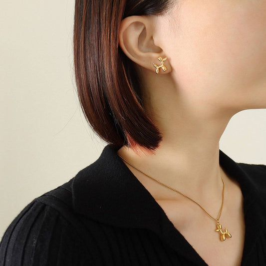 18K Gold-Plated Titanium Steel Puppy Shape Stud Earrings - Siennasass