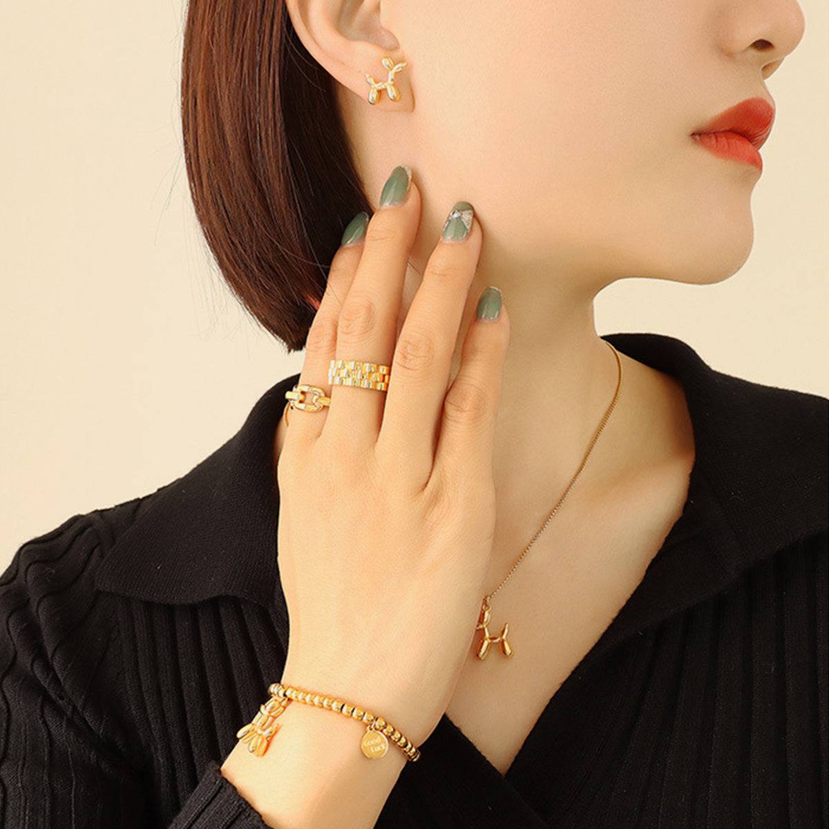 18K Gold-Plated Titanium Steel Puppy Shape Stud Earrings - Siennasass