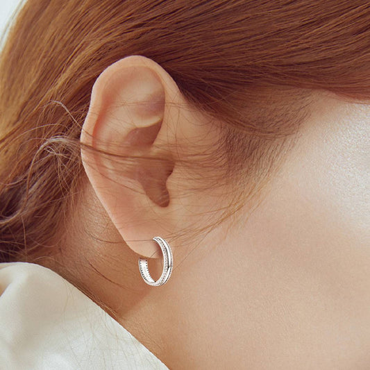925 Sterling Silver Inlaid Moissanite C-Hoop Earrings - Siennasass