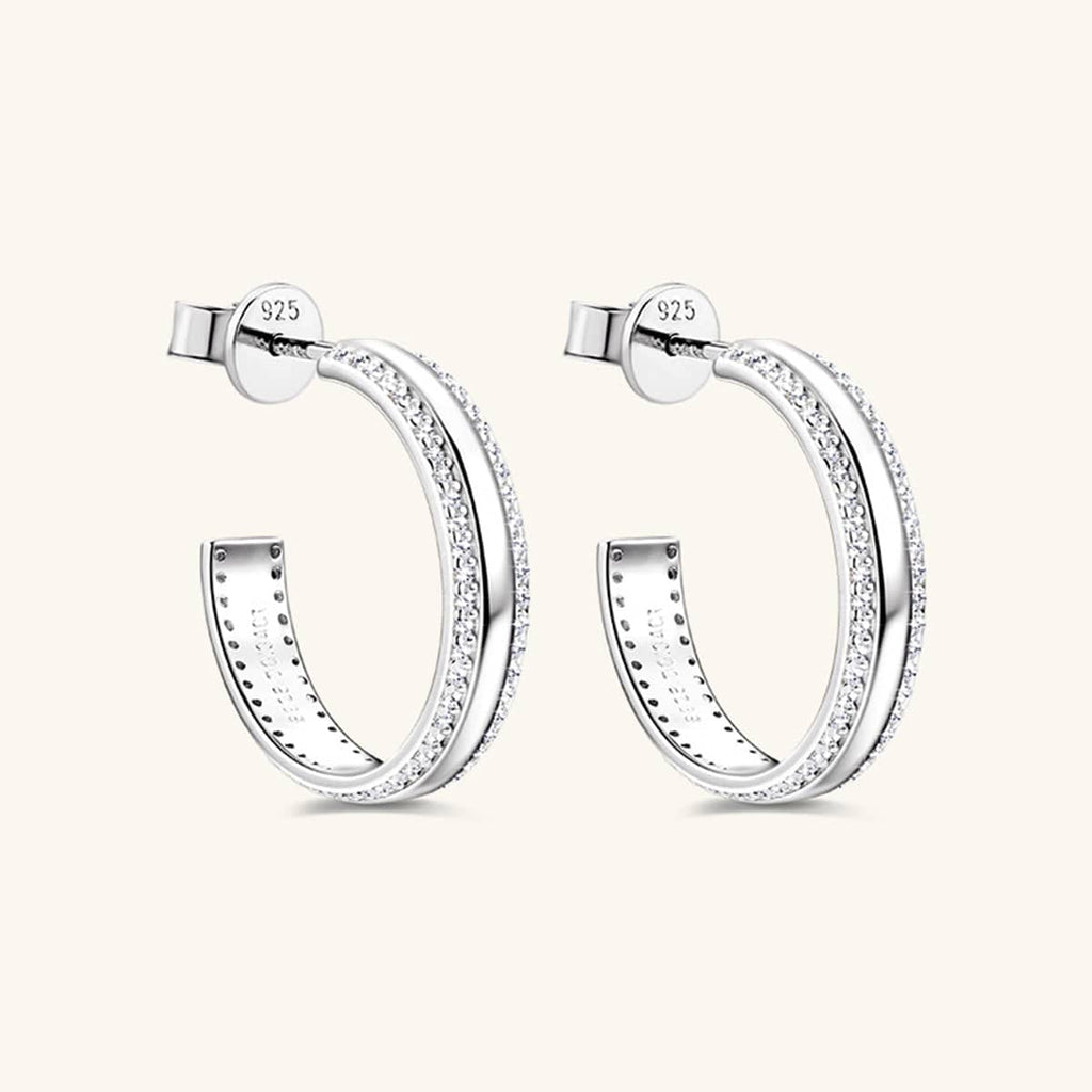 925 Sterling Silver Inlaid Moissanite C-Hoop Earrings - Siennasass