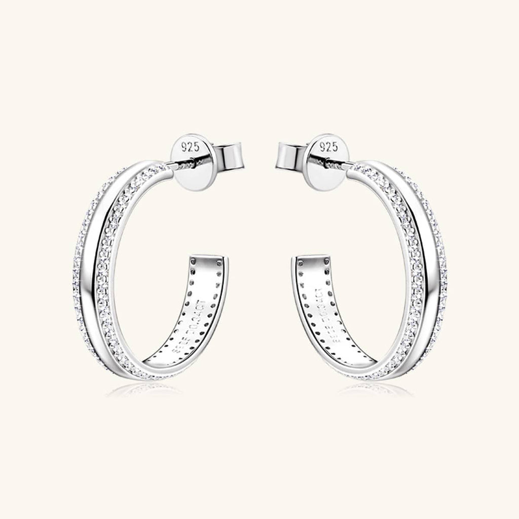 925 Sterling Silver Inlaid Moissanite C-Hoop Earrings - Siennasass