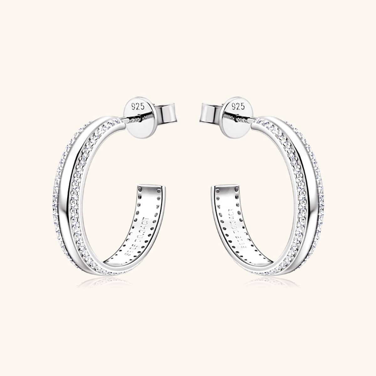 925 Sterling Silver Inlaid Moissanite C-Hoop Earrings - Siennasass