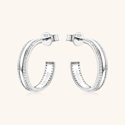 925 Sterling Silver Inlaid Moissanite C-Hoop Earrings - Siennasass