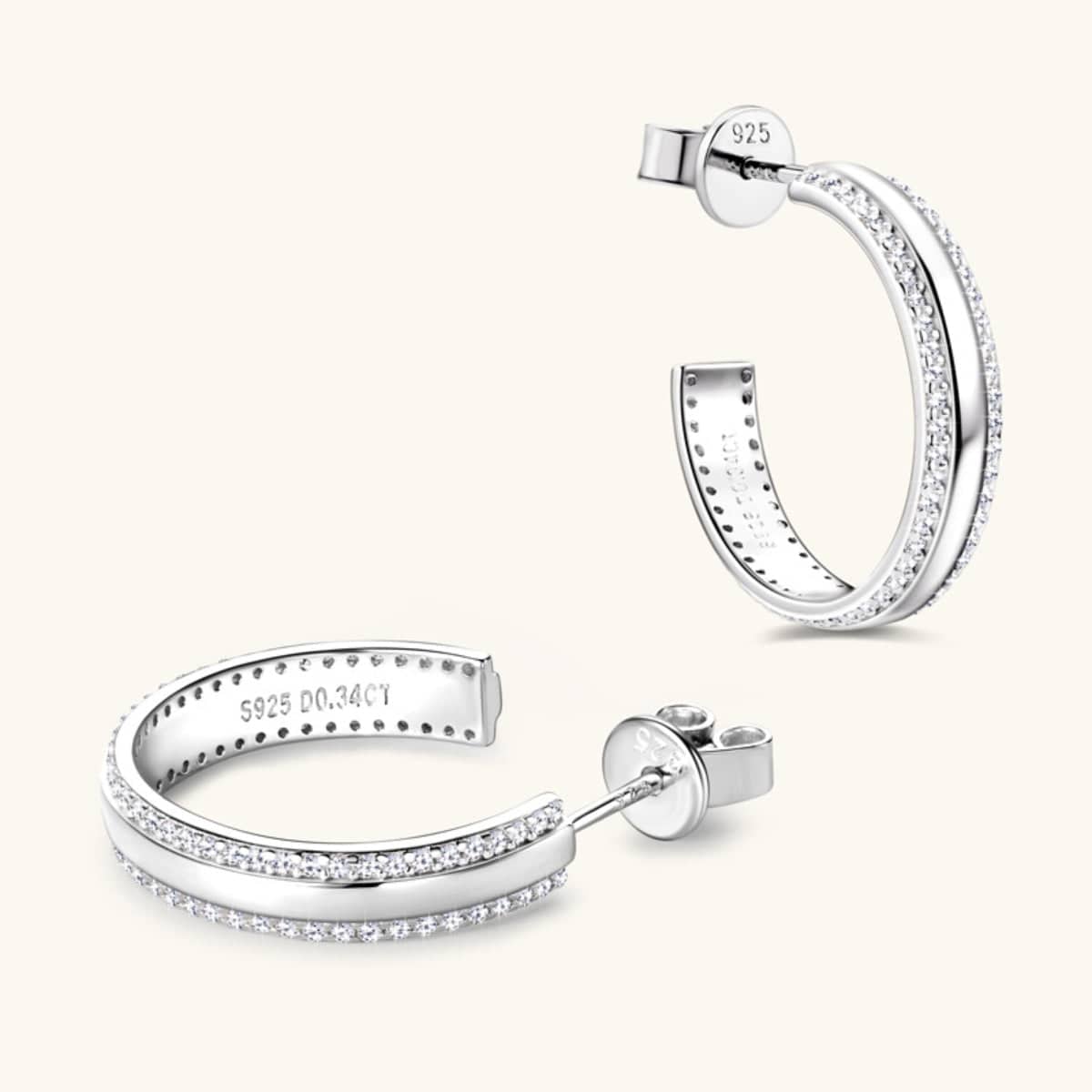 925 Sterling Silver Inlaid Moissanite C-Hoop Earrings - Siennasass