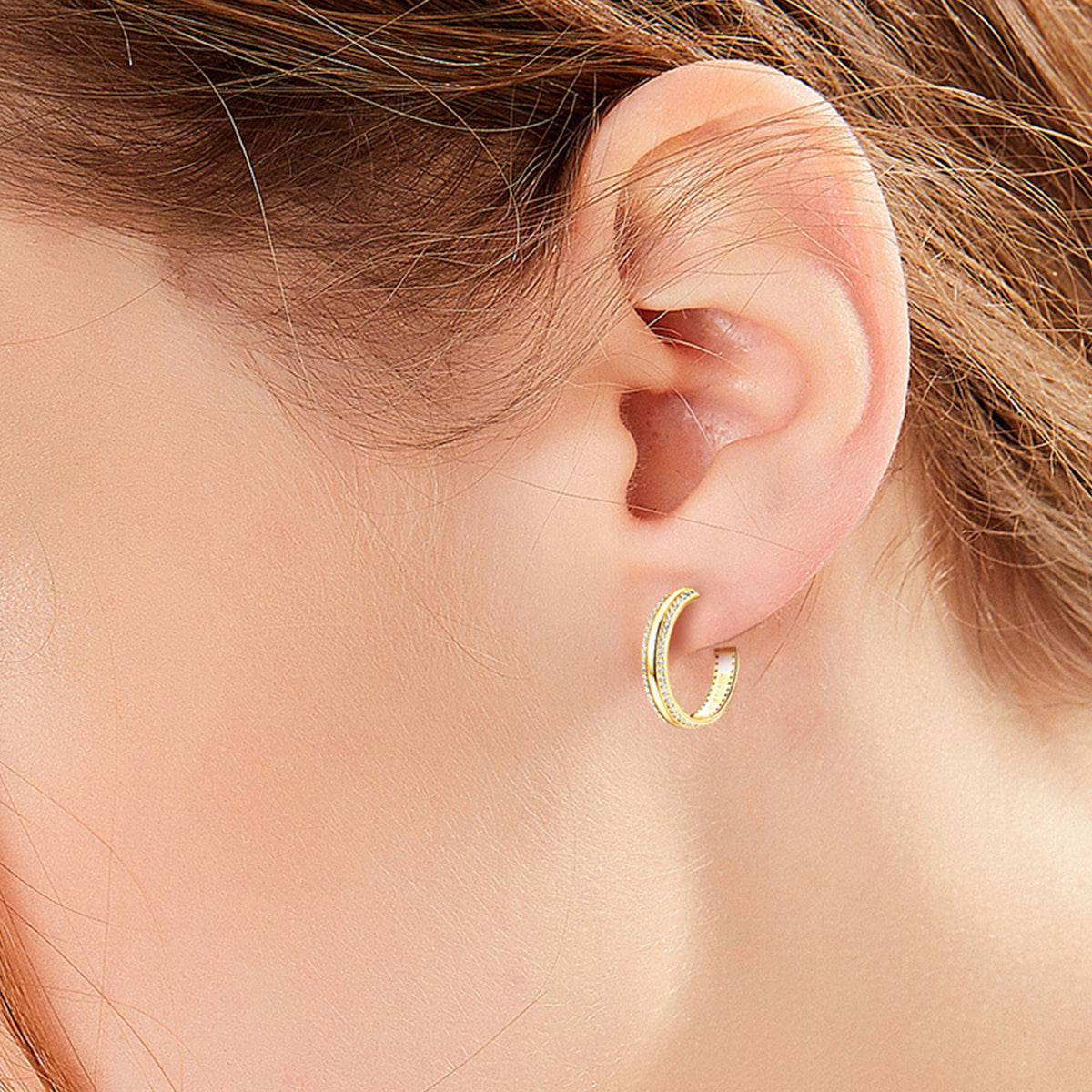 925 Sterling Silver Inlaid Moissanite C-Hoop Earrings - Siennasass