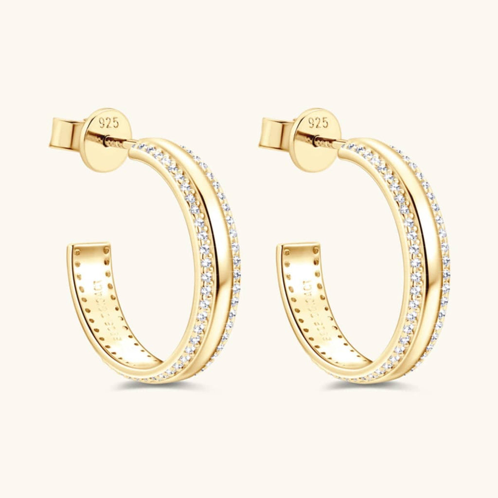 925 Sterling Silver Inlaid Moissanite C-Hoop Earrings - Siennasass