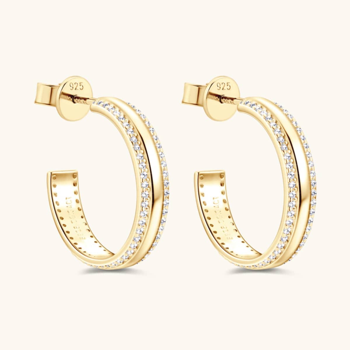 925 Sterling Silver Inlaid Moissanite C-Hoop Earrings - Siennasass
