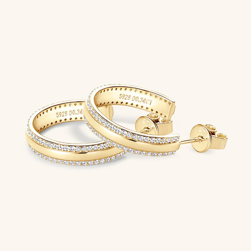 925 Sterling Silver Inlaid Moissanite C-Hoop Earrings - Siennasass