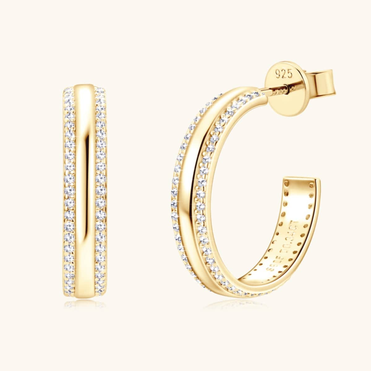 925 Sterling Silver Inlaid Moissanite C-Hoop Earrings - Siennasass