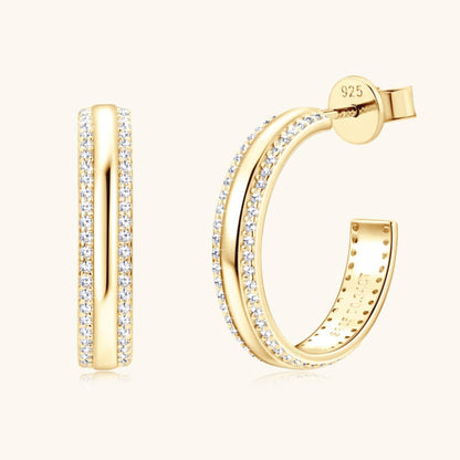 925 Sterling Silver Inlaid Moissanite C-Hoop Earrings - Siennasass