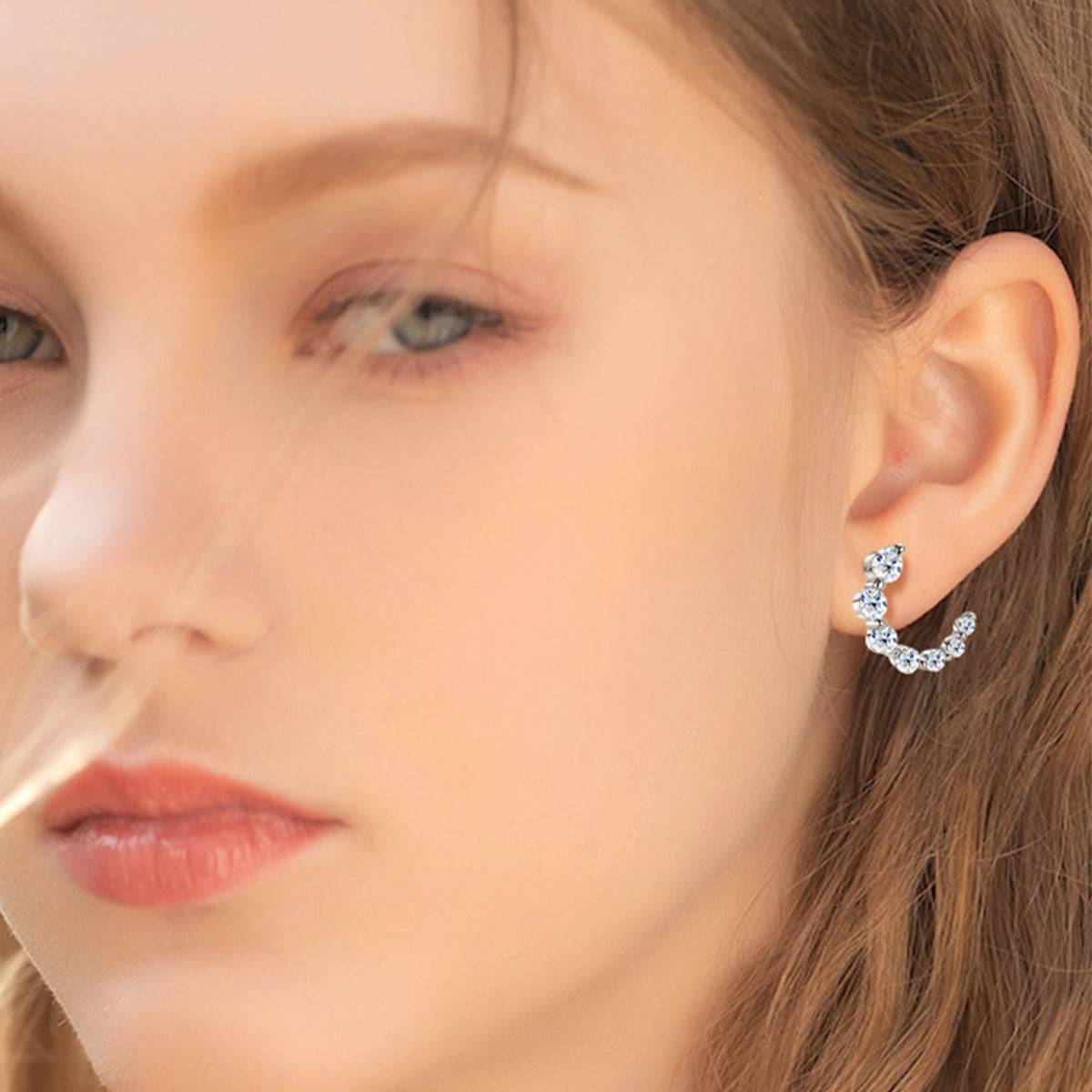 925 Sterling Silver Inlaid Moissanite Stud Earrings - Siennasass