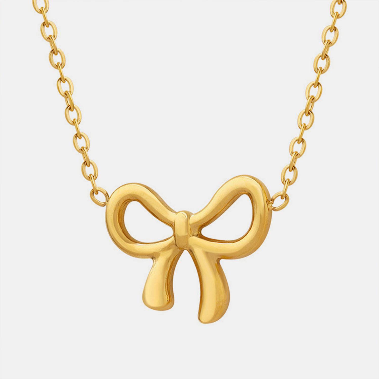 Gold-Plated Titanium Steel Bow Pendant Necklace - Siennasass
