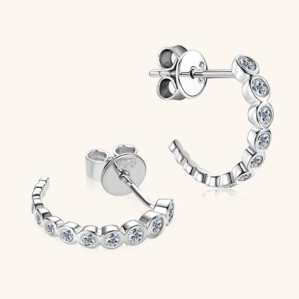 Inlaid Moissanite 925 Sterling Silver C-Hoop Earrings - Siennasass