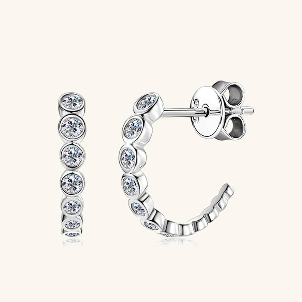 Inlaid Moissanite 925 Sterling Silver C-Hoop Earrings - Siennasass