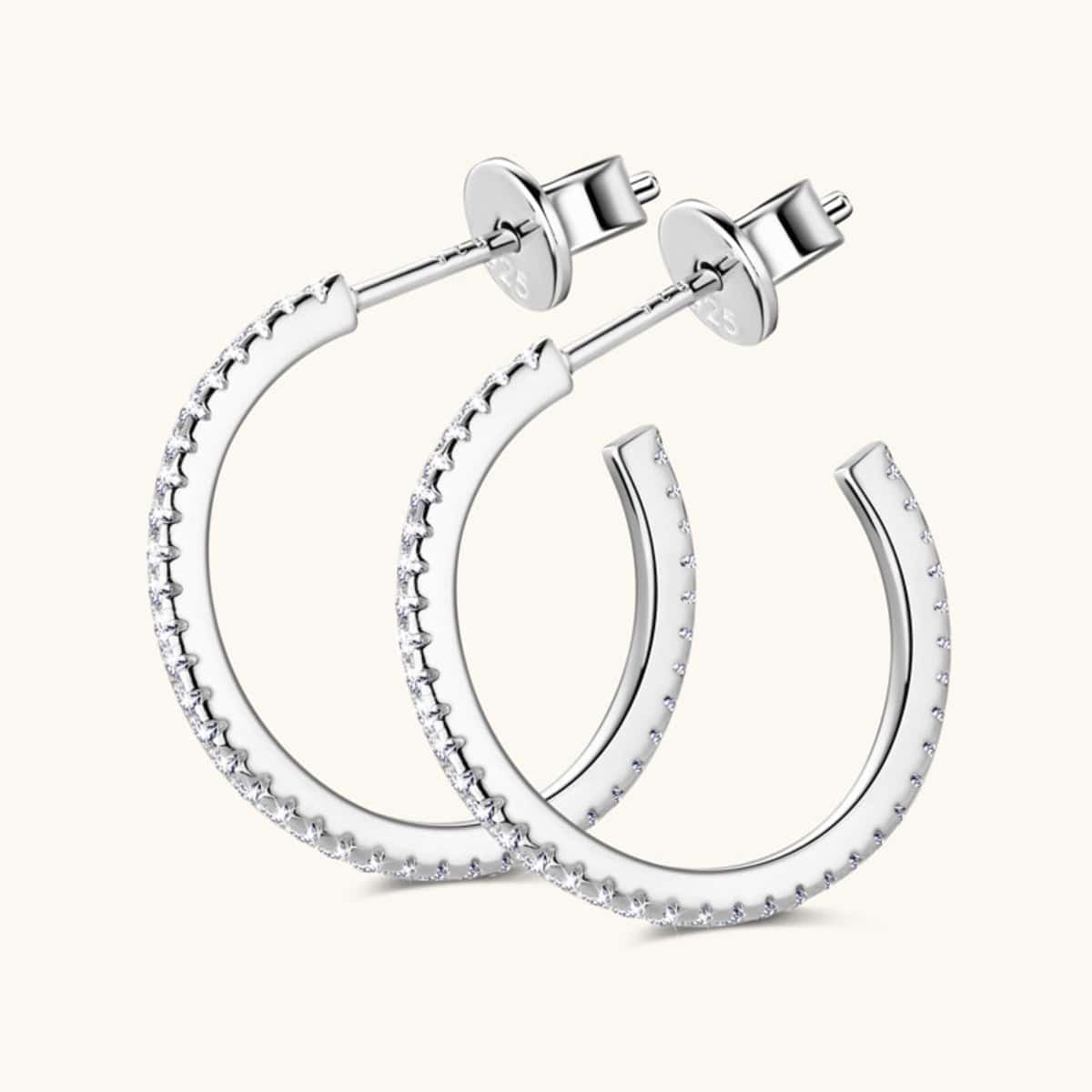 Inlaid Moissanite 925 Sterling Silver C-Hoop Earrings - Siennasass