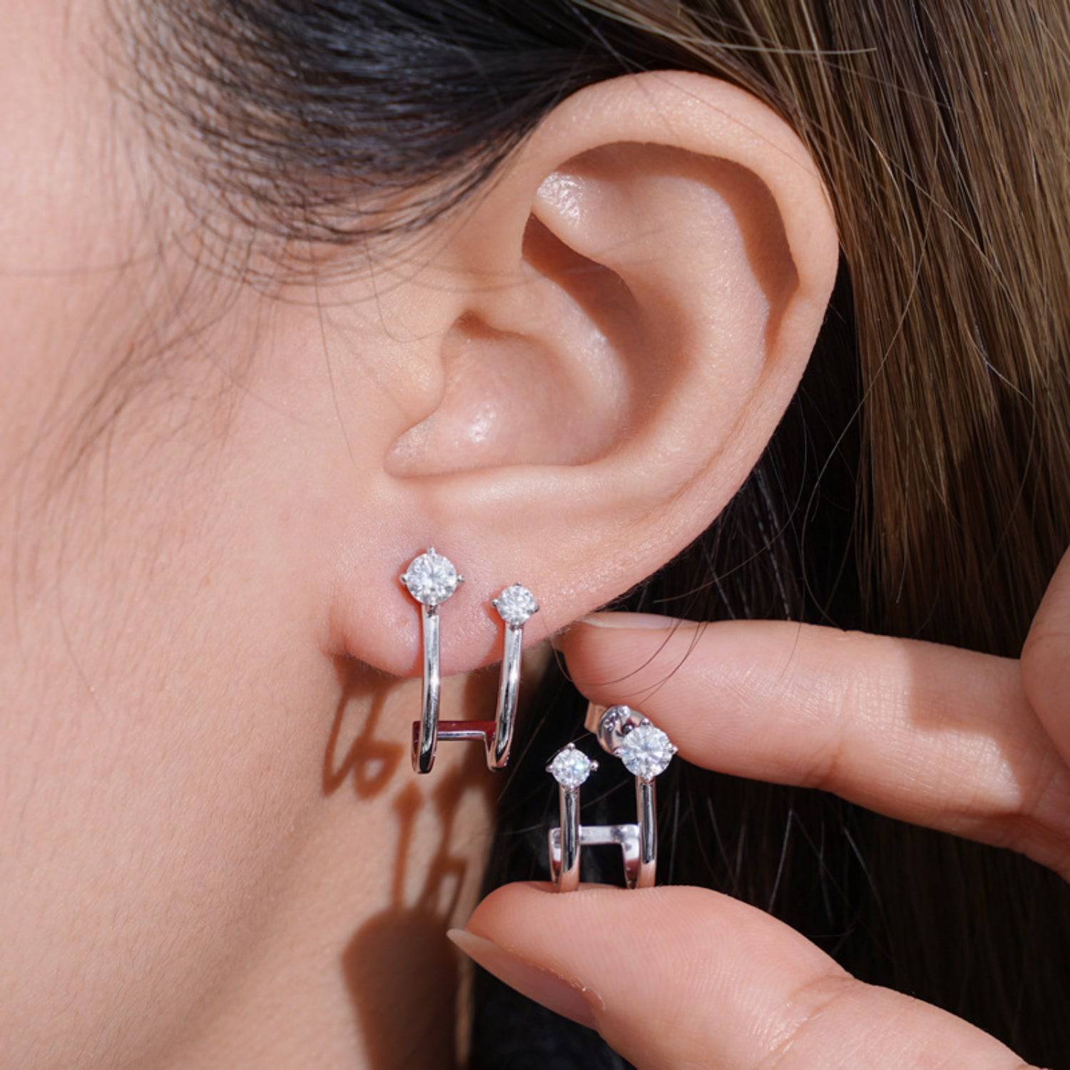 Moissanite 925 Sterling Silver C-Hoop Earrings - Siennasass