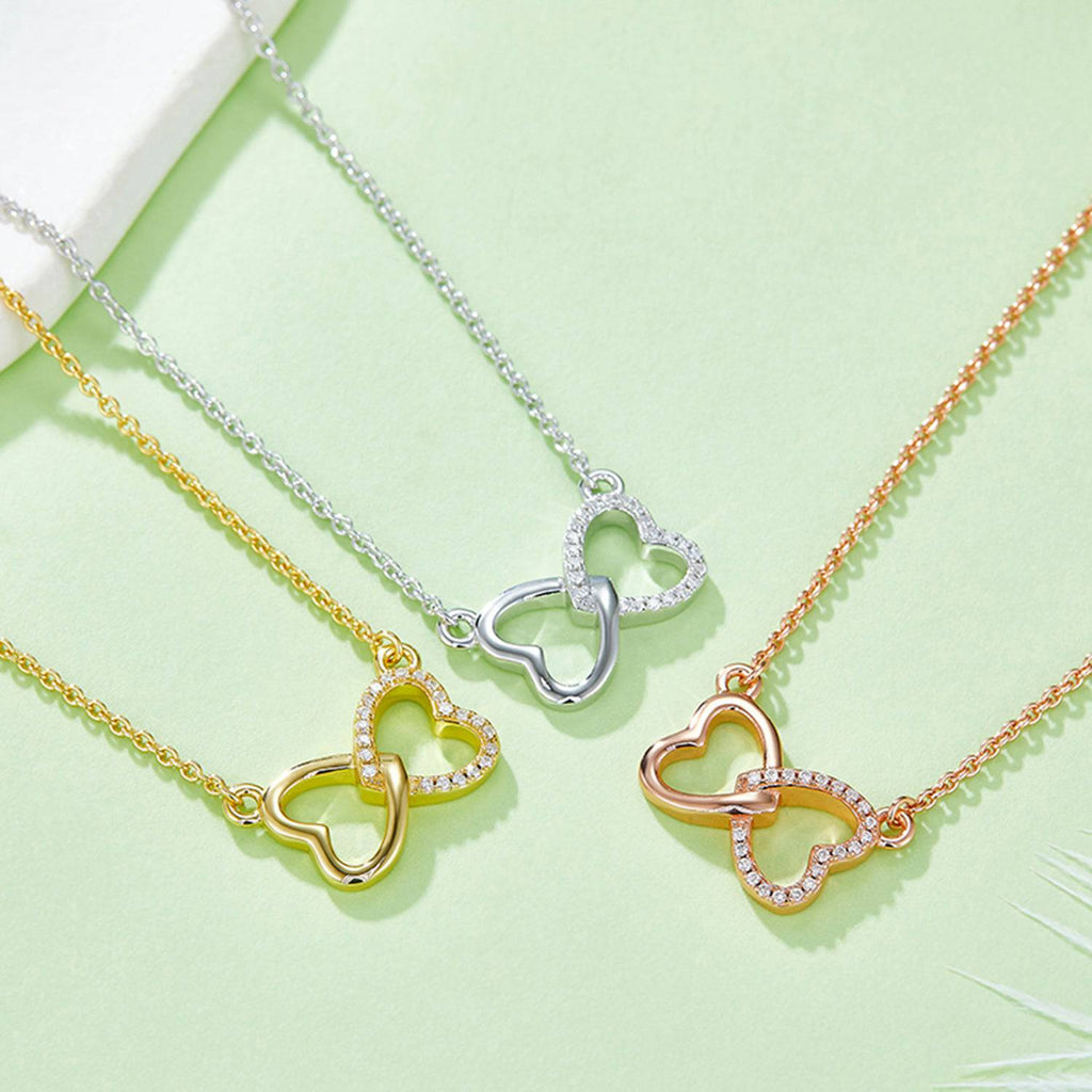 Moissanite 925 Sterling Silver Heart Bow Necklace - Siennasass