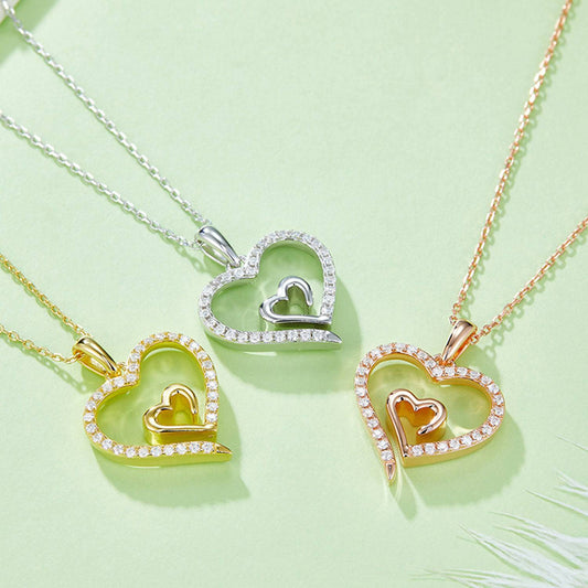 Moissanite 925 Sterling Silver Heart Pendant Necklace - Siennasass