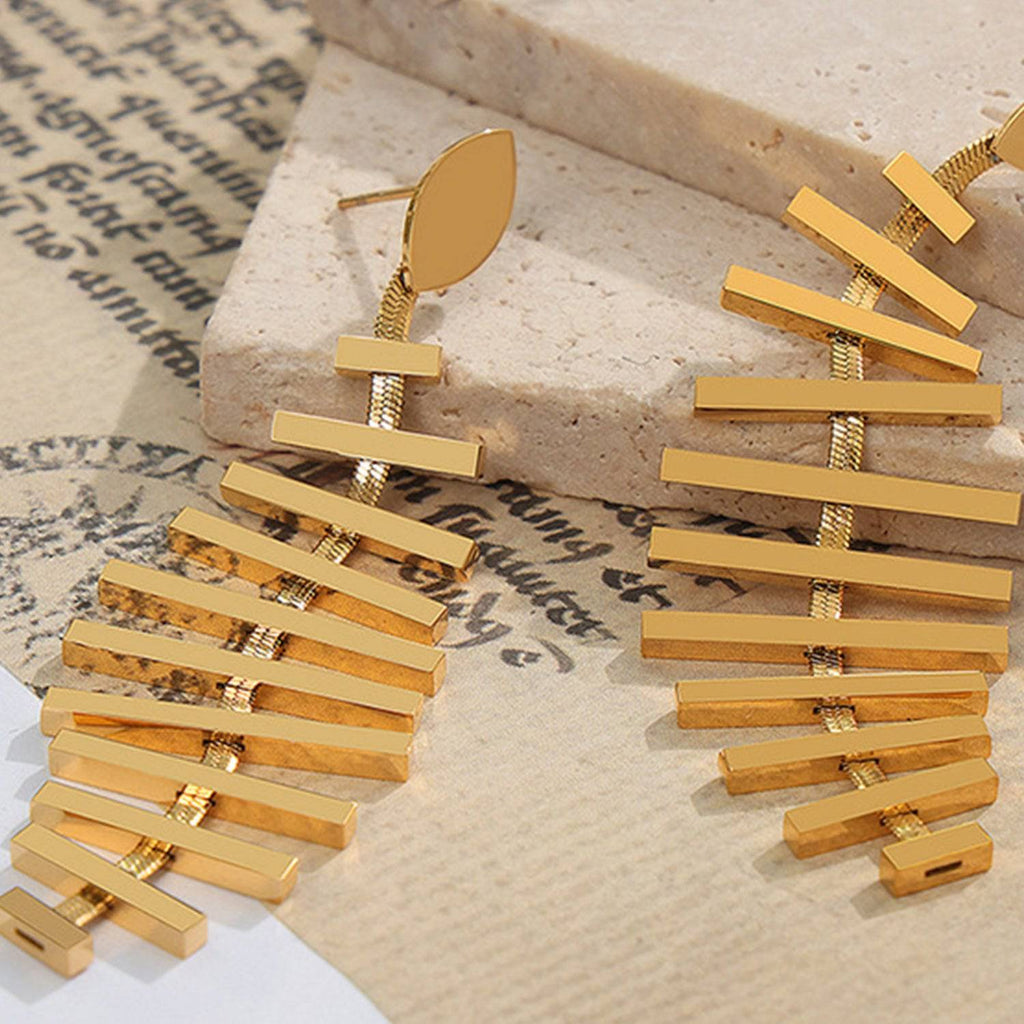 Titanium Steel Fishbone Shape Earrings - Siennasass