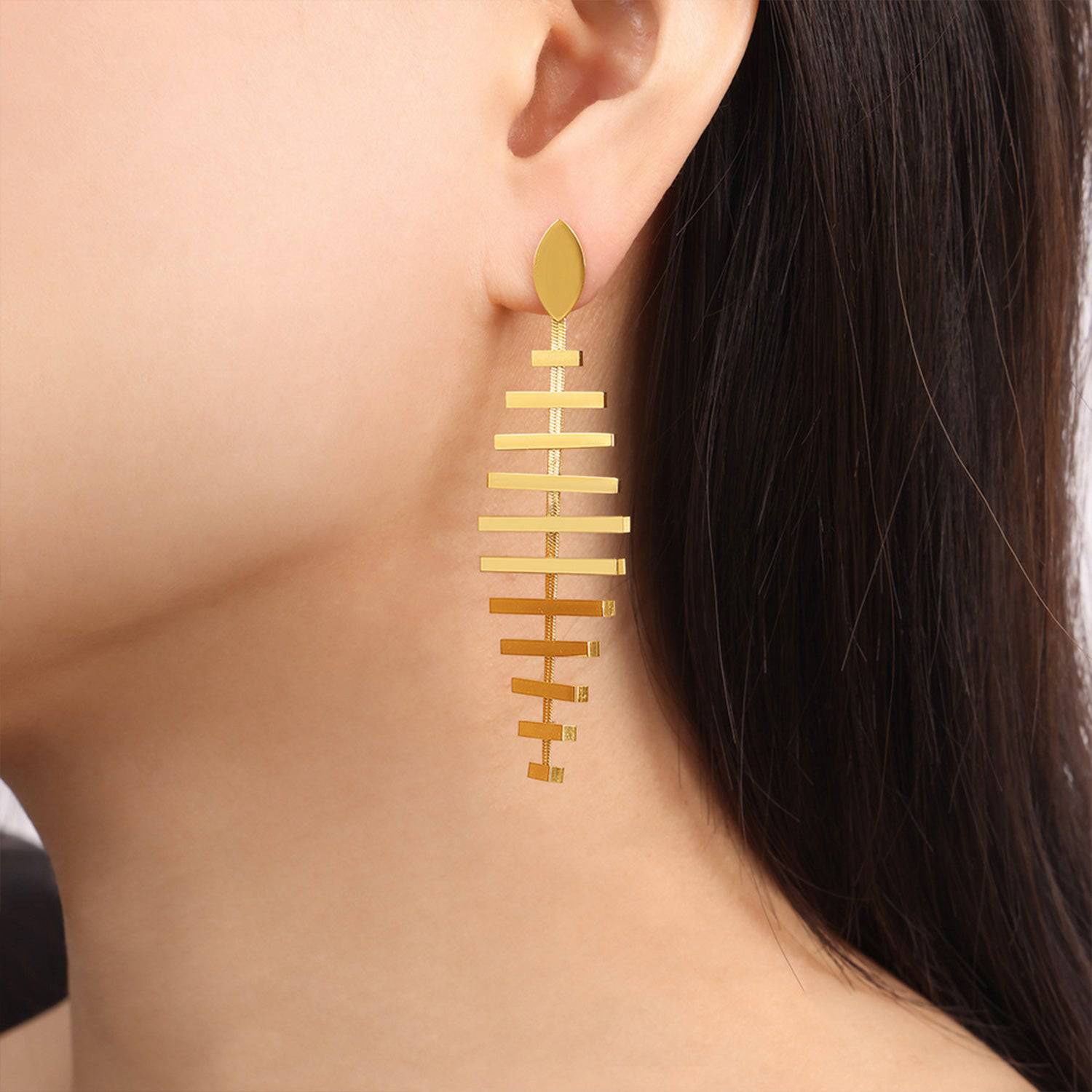 Titanium Steel Fishbone Shape Earrings - Siennasass