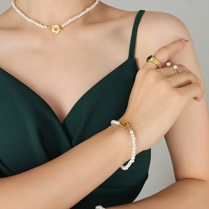 Titanium Steel Pearl Flower Bracelet - Siennasass