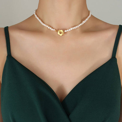 Titanium Steel Pearl Flower Necklace - Siennasass