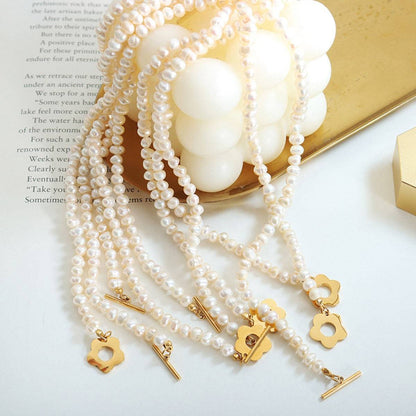 Titanium Steel Pearl Flower Necklace - Siennasass