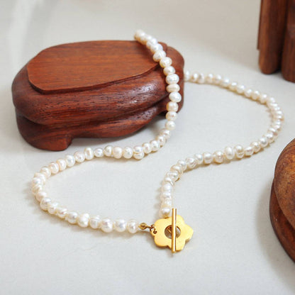 Titanium Steel Pearl Flower Necklace - Siennasass