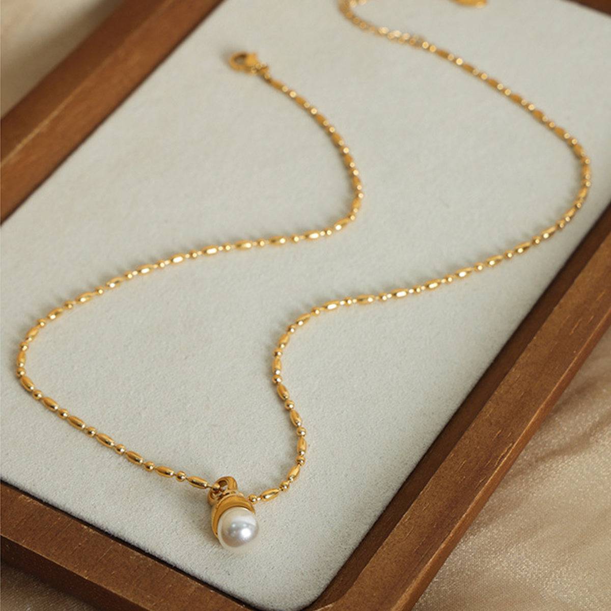 Titanium Steel Pearl Pendant Necklace - Siennasass