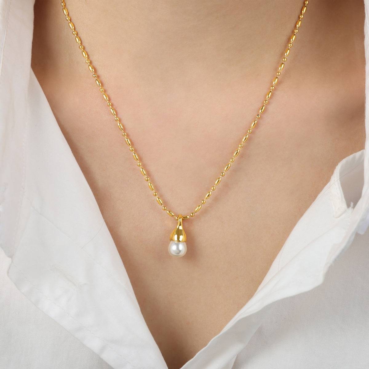 Titanium Steel Pearl Pendant Necklace - Siennasass