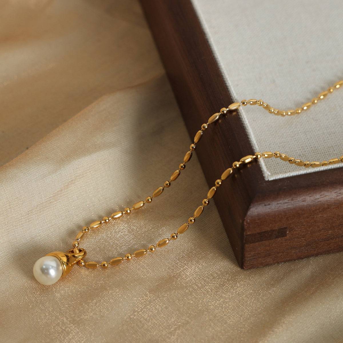 Titanium Steel Pearl Pendant Necklace - Siennasass