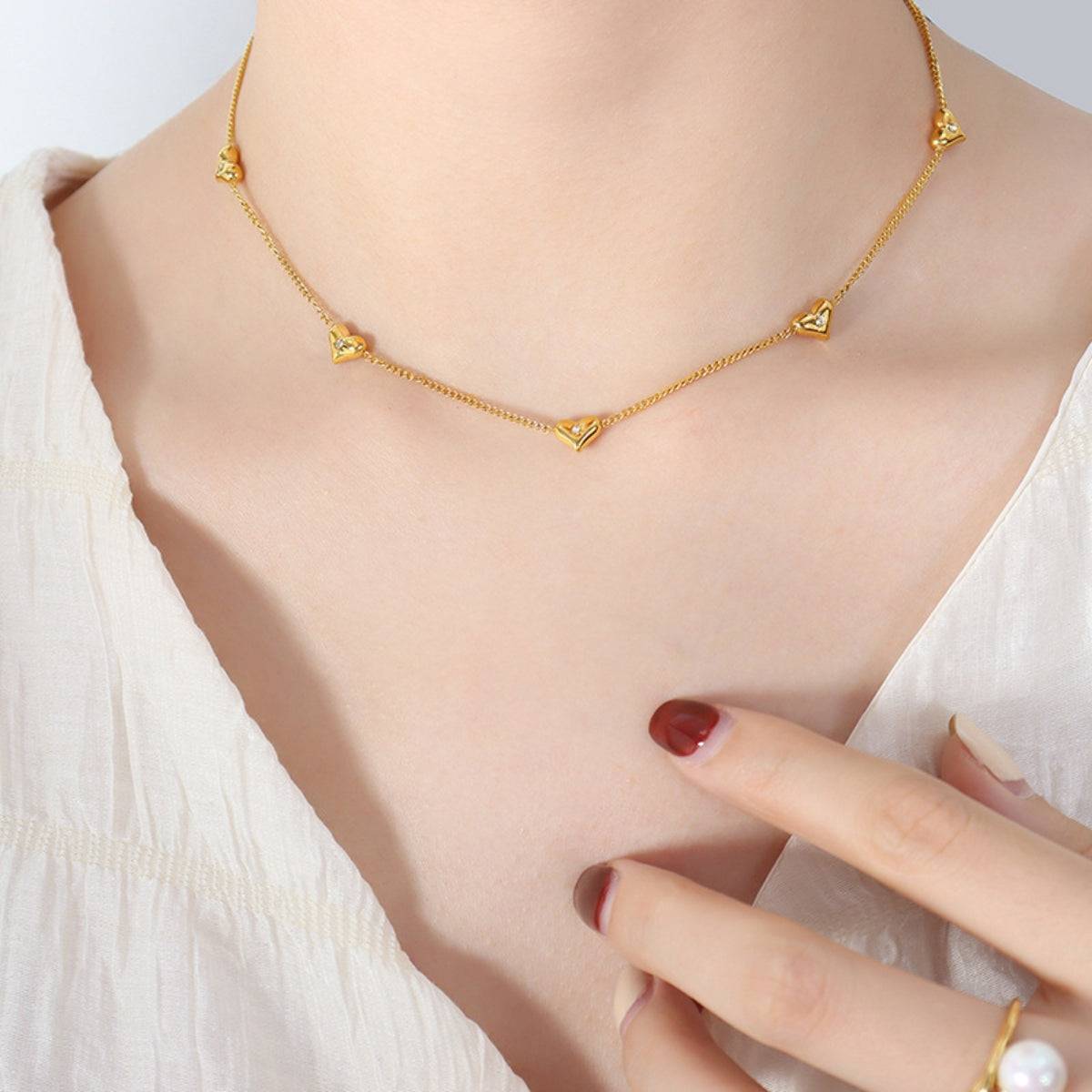 Titanium Steel Zircon Heart Necklace - Siennasass