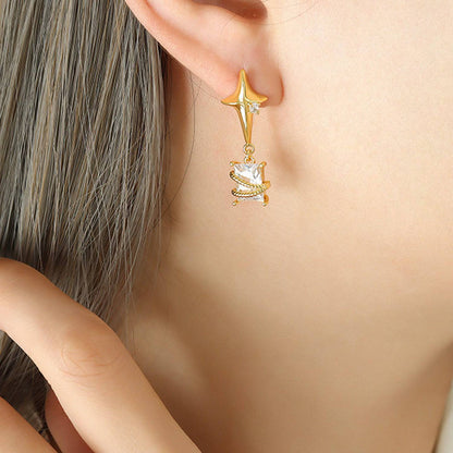 Zircon Copper Geometric Drop Earrings - Siennasass